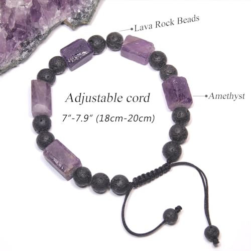 Protection Amethyst Crystal Bracelet for Men, Natural Healing Crystal Amethyst Stone Bracelet Mens Birthday Christmas Day Gifts, Handmade Lava Beaded Essential Oil Diffuser Bracelets for Stress Relief4