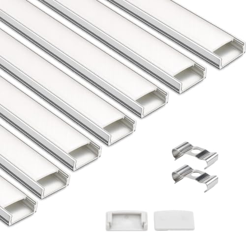 Image of 18x06 Aluminum Channel Profile with Diffuser Cover, Mounting Clips & End Caps | Aluminum LED Strip Light Housing for Cabinet, Ceiling, Shelf & Wall Lighting (Pack of 7)