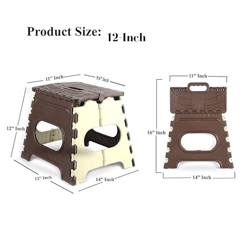 Image of PulGos 12 Inch + 18 Inch Folding Step Stool Combo for Adults & Kids | Heavy Duty Foldable Plastic Sitting Stool for Home, Kitchen, Bathroom, Garden & Travel | Anti-Slip, Durable | BRWN & White