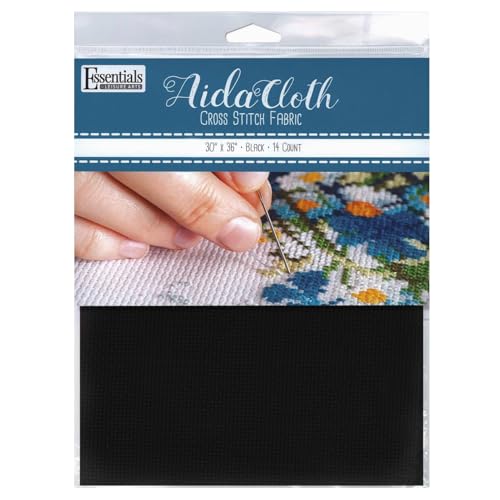 Image of Essentials By Leisure Arts Aida Cloth, 14 Count, Black Cross Stitch Fabric, Embroidery Fabric, Cross Stitch Supplies for Crafting, Stitching, and Sewing Projects 30X36