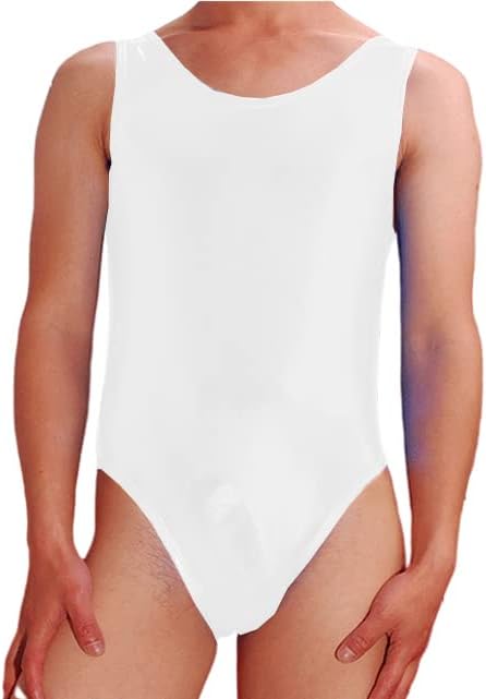 Men Blue Tank Crossdressing Plus Size Leotards Scoop Neck Metallic Bodysuits Sissy Romper Skinny Stage Costumes