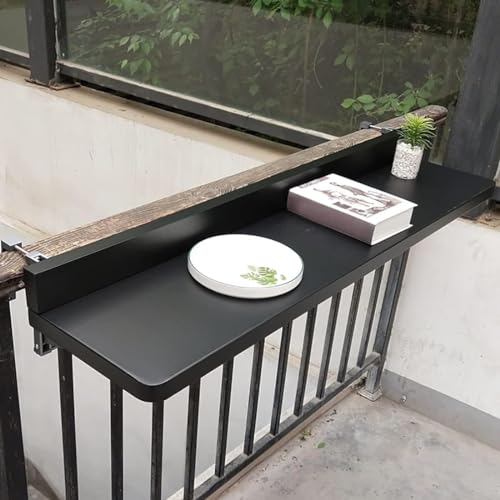 Mesa de balcón plegable con altura ajustable para barandilla, mesa auxiliar al aire libre (negro, 120 x 28 cm)