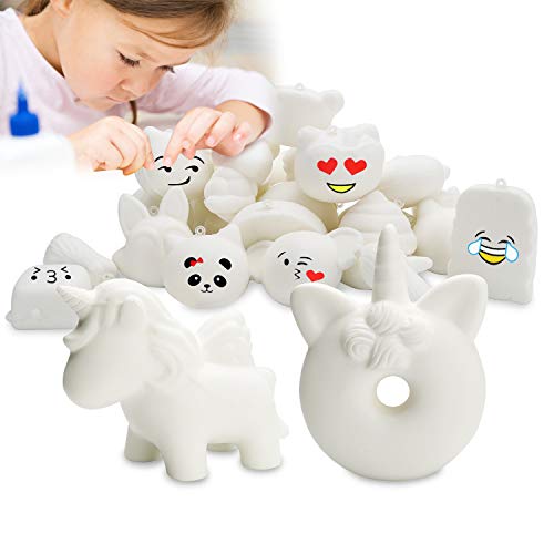 WATINC 22 Pcs DIY Animals Squishies, Including Unicorn Donut + Horse + Random 20 Pcs White Mini Creamy Slow Rising Kawaii Soft Food Squishy Keychains, Phone Straps, Bonus Random Emoji Stickers for Kid