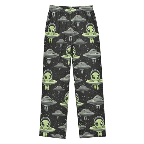 Pajama Bottoms, Aliens and Flying Saucer Pattern Pajamas Pant Lounge Wear Sleep Long Pants Casual Sleepwear Pjs