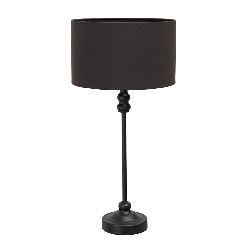 Valuelights Charcoal | Black Metal Candlestick Table Lamp With Fabric Drum Shade Bedside Light | Table Lamps, Home Décor & Improvement Essential