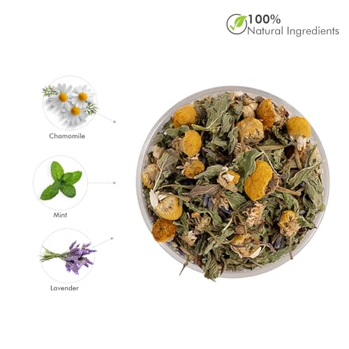Image of Celeste Calm, Lavender Chamomile Tea - with Mint | 15 Pyramid Herbal Tea Bags | 100% Natural Ingredients