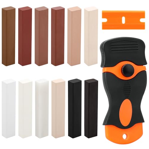 12 pezzi Kit Riparazione Parquet, Cera laminata PVC vinile mobili parquet cera, laminato/parquet/piastrelle/vinile, riparazione di mobili, cera di quercia, riparazione di cera, per graffi, danni, foro