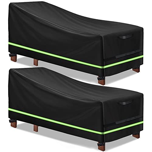 Garprovm Chaise Lounge Cover, Waterproof 420D Heavy Duty Patio Outdoor Lounge Chair Cover, 2 Handle, Pu Coating, Reflective Tape, Uv Resistant & Tear-Resistant, 2 Pack - 79‘’ L X 30‘’ W X 28‘’H #TOP4