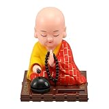 VICASKY Solar Buddha Statue Outdoor Cute Kongfu Monk Car Interior Display Decoration Cute Little Monks Monks Figurine Statue Funny Car Shaking Head Chinese Little Buddha Monk Statue
