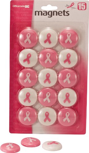 Officemate Breast Cancer Awareness Medium Size Magnets, Pack of 15, Pink/White (08912)
