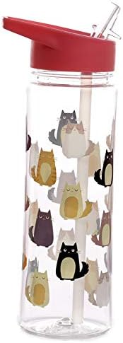 Puckator Feline Fine Cats Reusable BPA Free PVC Water Drinks Bottle, Flip Straw, 550ml, Multi, School Gym Sports Camping Travel, Height 23cm