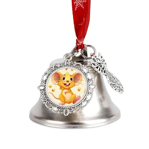 Yellow Mouse in Cheese Christmas Bell Metal Jingle Bells Ornaments Christmas Tree Decoration Pendants for Festival Decor Wing Bell