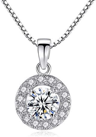 CZCITY Cubic Zirconia Necklace for Women - Pendant Necklace18K White Rhodium Plated Halo Necklaces 0.79ct, Teacher Gifts for Women, Party and Daily Wear (16"+2" Ext.)