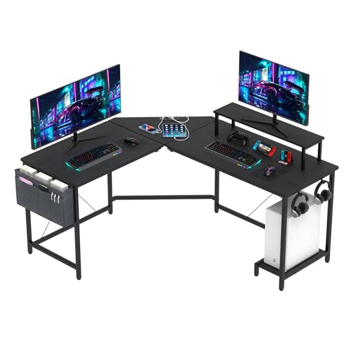 nwixbqoqn Mesa Gaming en Forma de L, Escritorio Gaming 160cmx135cm con Soporte Monitor, Ergonómico Mesa Escritorio Gaming con Tablero de Fibra de Carbono,Gaming Desk con Bolsa y Gancho para Auriculare