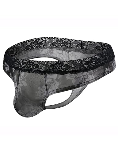 Men's Sexy Thong Underwear - Mesh T Back Bikini Briefs, Low Waist G String with Bulge Pouch Panties M-2XL