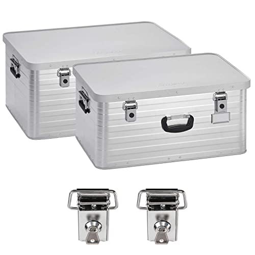 Enders ® SET de 2 Caisse en aluminium | XL 80 l et XXL 130 l | + 2 lots de Cadenas | Malle metallique | Boite de rangement en metal | Cantine en Alu | Boîte à outils métallique complete | Boites
