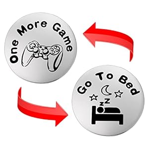 Cobee Funny Flip Coins, dubbelzijdige gaming nieuwe munt, één meer game/ga naar bed, cadeau voor vriend, vriendin, echtgenoot, zoon, geliefde, verjaardag, zilver, 9.5 6.5*1.8cm