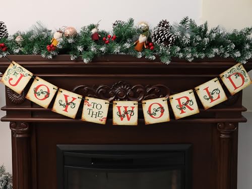 JUIIZAY Vintage Christmas Banner On Distressed Wood Joy To The