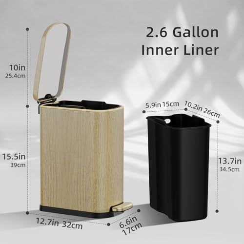 Cubo de basura de madera KdbK de 2.6 galones y acero con pedal para baño 2