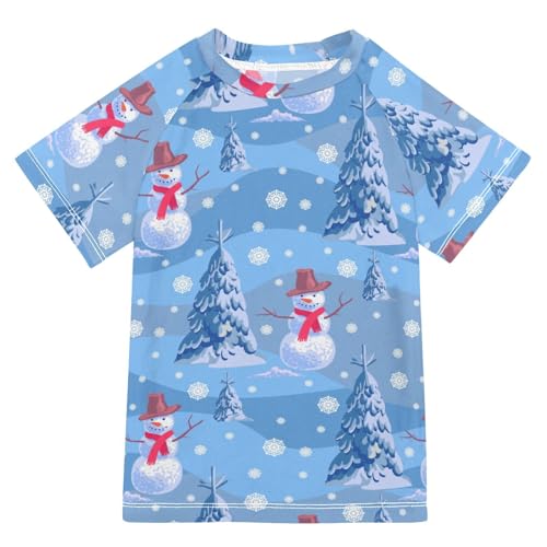 Aflyko Christmas Boys' Swim Shirt Snowman Xmas Tree Falling Snowflake Rash Guard Beachwear Sun Protection Fishing Hiking Camping Surfing Swimming Toddler Infant Summer Daily T-Shirt, 4T Multicoloured