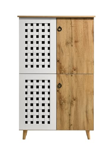 Image of DeckUp Ceylon 4-Door Engineered Wood Shoe Rack (Wotan Oak & White, Matte Finish)