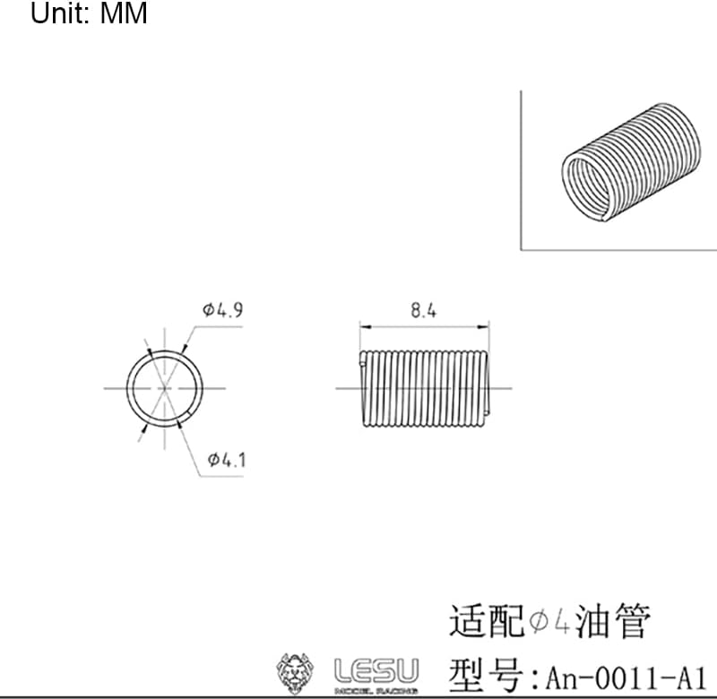 TOUCAN RC HOBBY LESU 4 * 2.5MM Oil Pipe Fixed Spring Scale DIY RC Hydraulic Truck Loader Excavator
