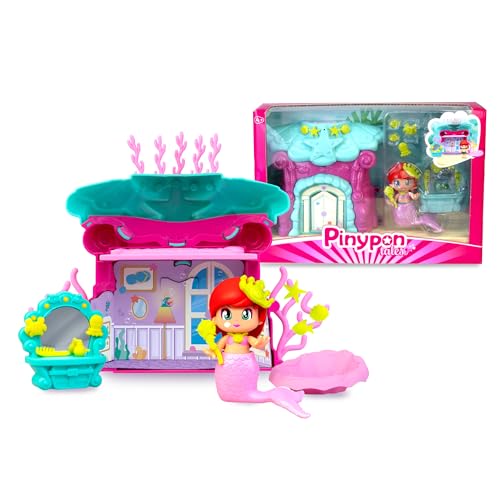 Pinypon Casa del Mar de la Sirenita, Casita de Fantasia con Figura, Incluye Accesorios con Temática Marina, Figura Incluye una Cola de Sirena con Purpurina de Quita y Pon, +4 años, Famosa (PNY78000)