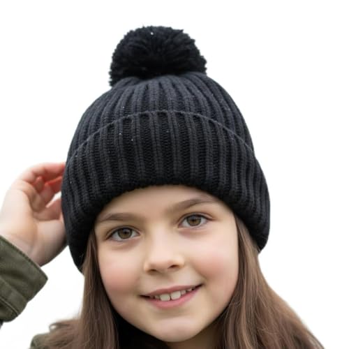 Image of A2Z 4 Kids Girls Boys Hats Ribbed Knitted Bobble Pom Pom Beanie - Hat KH1024 Black 3-6