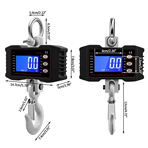 Carivia Hanging Scale,Digital Crane Scale 1000Kg/2200Lbs,Industrial Crane Scale With Lcd Backlight,Handheld Mini Crane Scale With Hooks For Farm Hunting Fishing Outdoor (Black) #TOP5