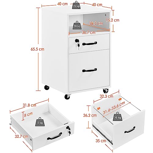 Miniatura 3 de Yaheetech Cajonera Escritorio Con Ruedas Cajonera De Oficina Con 2 Cajones Mueble Archivador Móvil Con Cerredura Y Llave, Blanco Para Carta A4 40 40 65,5cm
