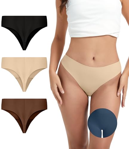 OVRUNS Seamless Thongs for Women 3 Pack No Show Thong underwear High Waist Invisible Panty Liners...