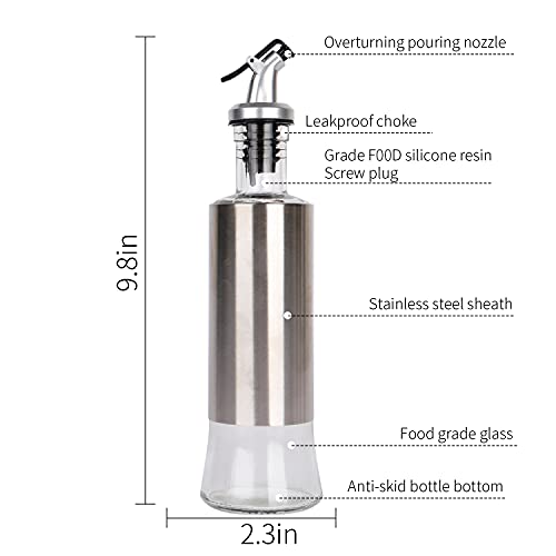 Herolink 12Oz Oil Dispenser Bottle, Premium Glass Stainless Steel Cruet, Oil Pourer Spout,Use In Olive Oil/Vinegar/Sauce/Sesme Oil/Pepper Oil/Cooking Wine #TOP1