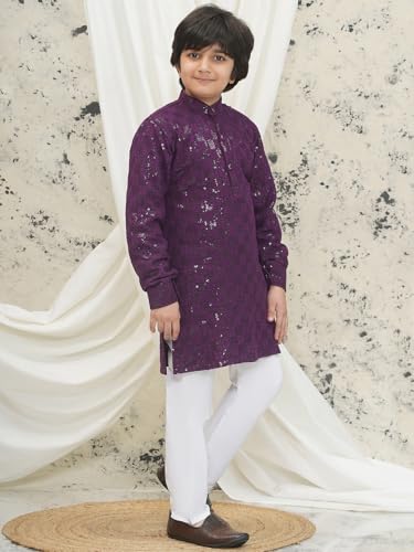 Image of AJ DEZINES Kids Kurta Pajama Set For Boys | Embroidery Chikankari Kurta Set | Traditional & Festive Outfit | Cotton Stylish Boys Kurta Pyjama | Perfect For Festivals Wedding & Family Function