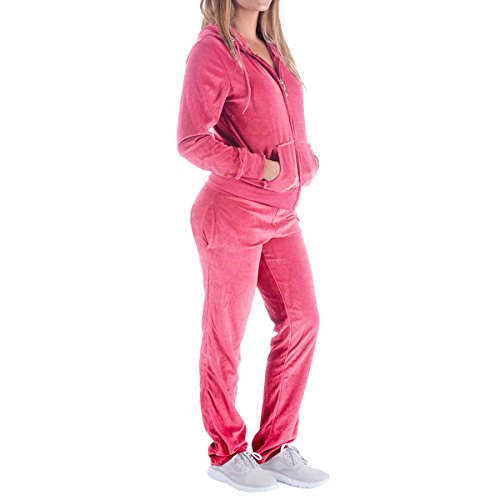 Facitisu Women's 2 Piece Outfits Velvet Zip Hoodie Sweatshirt & Sweatpants Sweatsuits And Velour Tracksuit Sets Jogging Suit Large Coral #TOP1