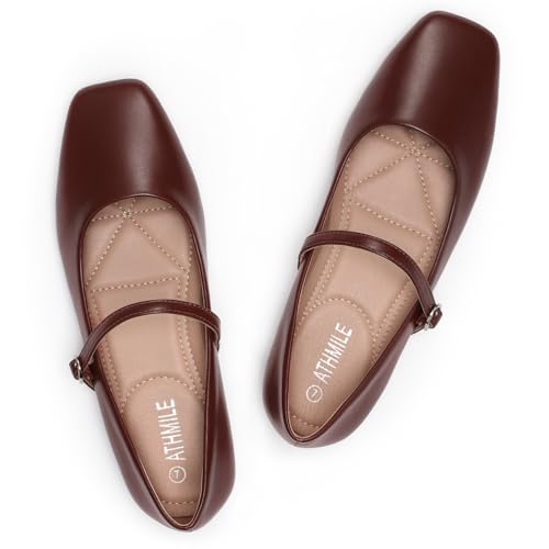 Image of Women's Mary Jane Shoes, Ballet Flats for Women, Square Toe Shoes for Women | Comfortable Dressy Adjustable Buckle Strap for Work Office business Casual, Memory Foam PU Sole Slip Resistant Wedding Party