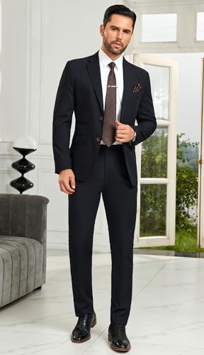 Mens Formal Suits 2 Piece Stripe Suit Jacket Pants Set with Tie Slim Fit Tuxedo Suits for Men Wedding Prom Suit4