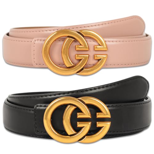 Image of Women's Fashion Classic Metal Buckle Leather Belt with Jeans Dress