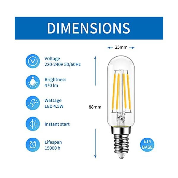 ANWIO E14 LED Leuchtmittel 4.5W Filament Lampe, T25 470LM Edison LED, Ersetzt 40w Glühbirne, Warmweiß 2700K, Nicht… – Bild 3