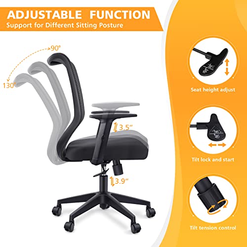 ETasker Ergonomic Office Chair Home Office Desk Chairs with Adjustable Arms, Breathable Mesh