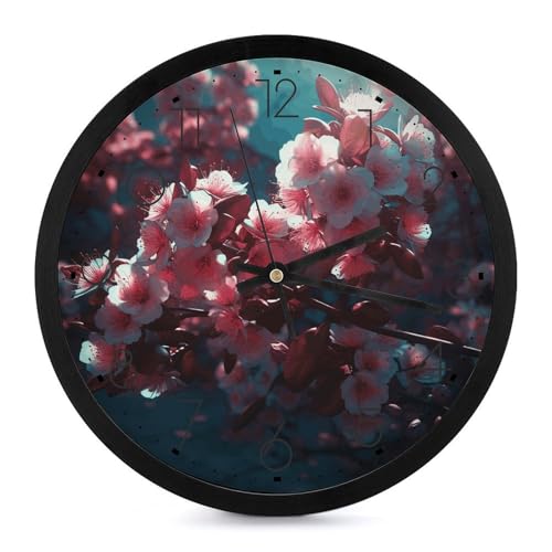 Horloge murale moderne et silencieuse motif fleurs pour décorer le salon