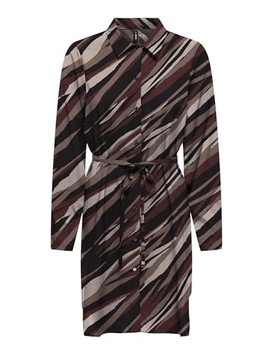 ONLY Damen Onlnova Life Elite L/S Shirt Dress Kleid, Brown Stone/AOP:589 Russet Graphic, Small