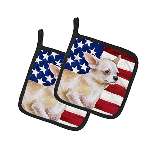 Caroline's Treasures BB9697PTHD Chihuahua Leg up Patriotic Pair of Pot Holders Kitchen Heat Resistant Pot Holders Sets Oven Hot Pads for Cooking Baking BBQ, 7 1/2 x 7 1/2
