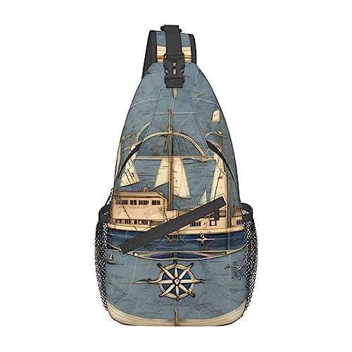 Sac à dos à bandoulière avec imprimé carte nautique et sangle réglable