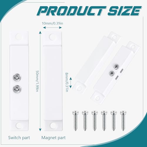 Image of Tellegloww 1 Sets Nc Wired Surface Mounted Alarm Magnetic Door Alarm Contact Sensor Door Window Reed Switch Sensor with Double Side Tape for Security