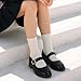Girls Mary Jane School Dress Shoes for Little Big Kid Uniform Chunky Heel Closed Round Toe Flats (Black Pu, 2 MUS Little Kid)