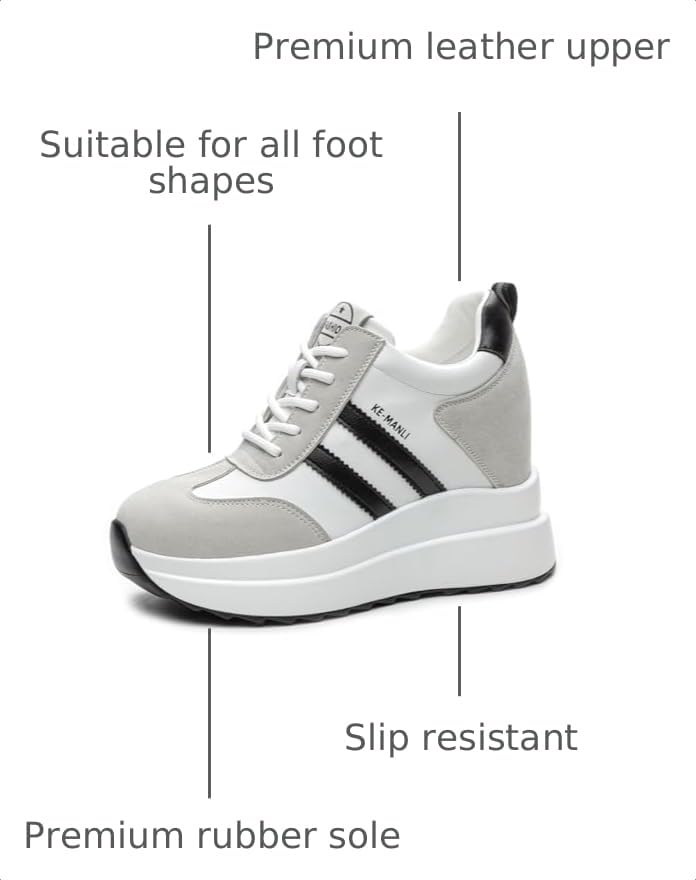 Image of AONEGOLD Platform Sneakers High Hidden Heel Sneakers for Women Wedge Leather Upper Fashion Lace up Increasing 3.94 inch