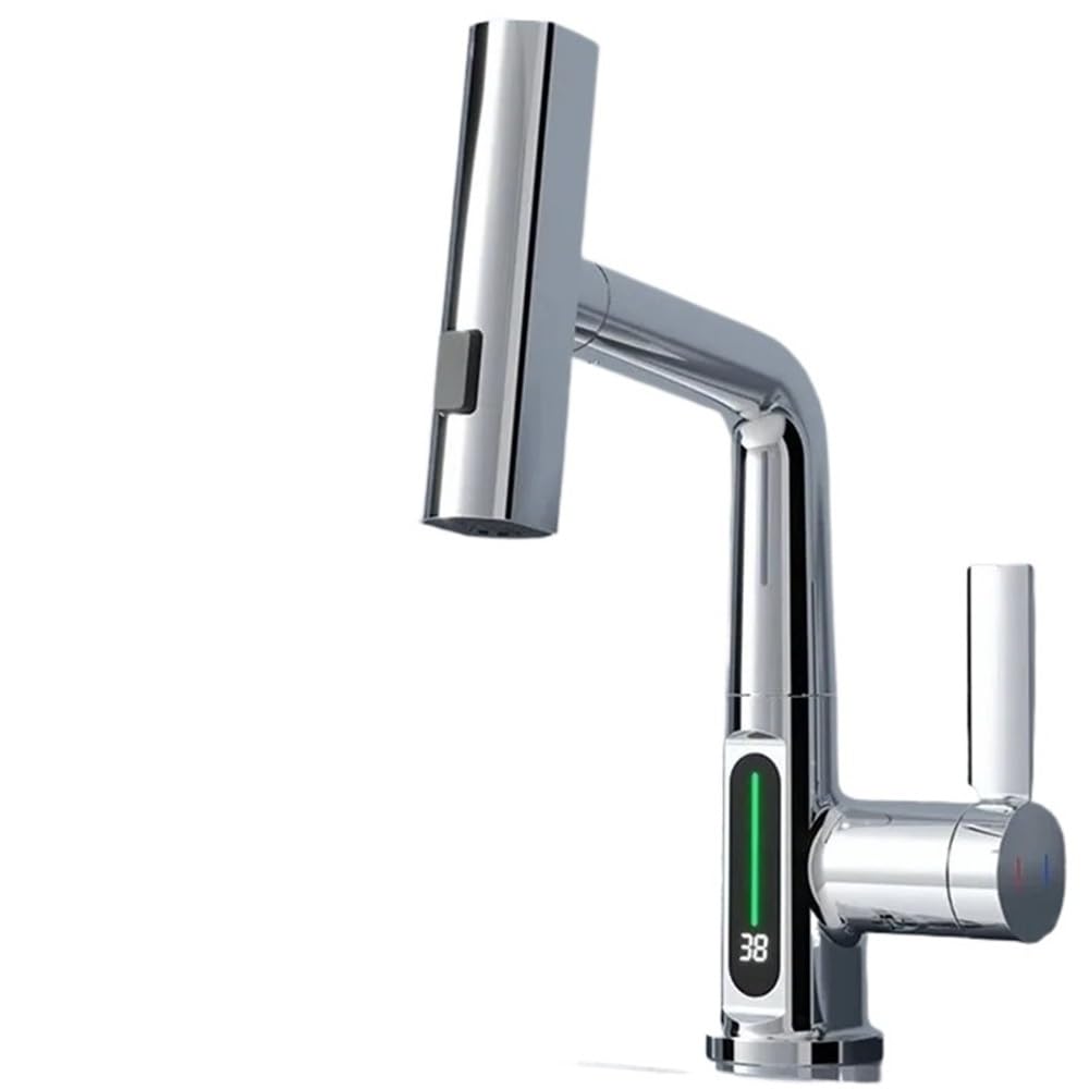Robinet de lavabo cascade à affichage numérique et douchette mobile pour vasque