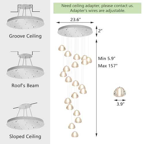 Image of 20-Light Modern Chandeliers for Entrance High Ceiling Chandelier Living Room Lights Fixture LED Ceiling Lamp Bubble Crystal Adjust Hanging Pendants Lighting for Stairwell Hallway Foyer