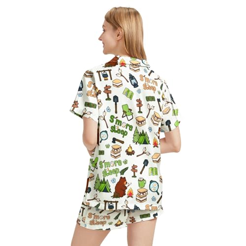Image of Silk Satin Pajama Set for Women Summer Lounge Pjs Sets 2 Piece Suit Ladies Button Down Tops And Shorts Sleepwear