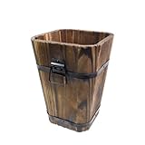 MY MIRONEY Plant Pots, Vintage Wooden Barrel Planter - Solid Rustic Garden Flower Pot with Metal Handles & Frame for Indoor Planter, Office Home Decor, Garden Home Plants, 6.69" x 9.45"